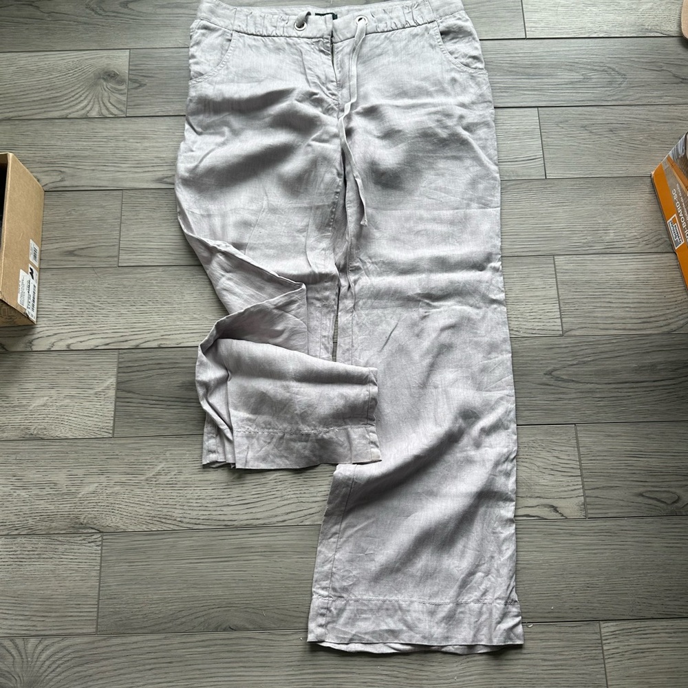 J Crew Size 10 linen wide leg pants. Light grey.